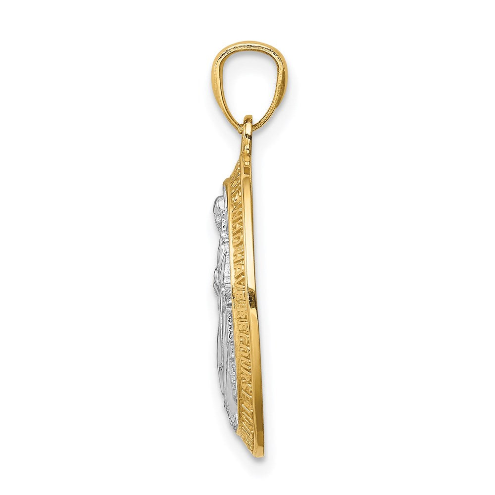 Alternate view of the 14k Yellow Gold & Rhodium Oval Miraculous Medal Pendant, 13 x 25mm by The Black Bow Jewelry Co.