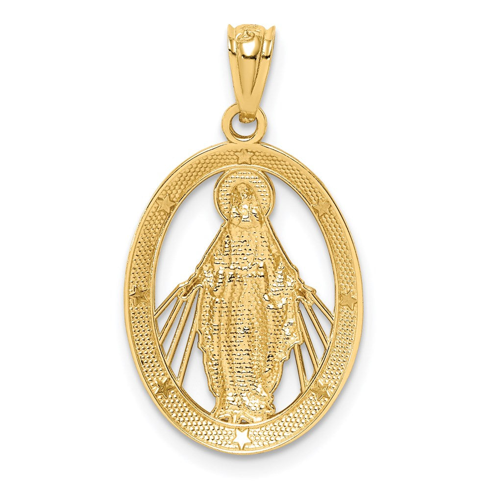 Alternate view of the 14k Yellow Gold & Rhodium Oval Miraculous Medal Pendant, 13 x 25mm by The Black Bow Jewelry Co.