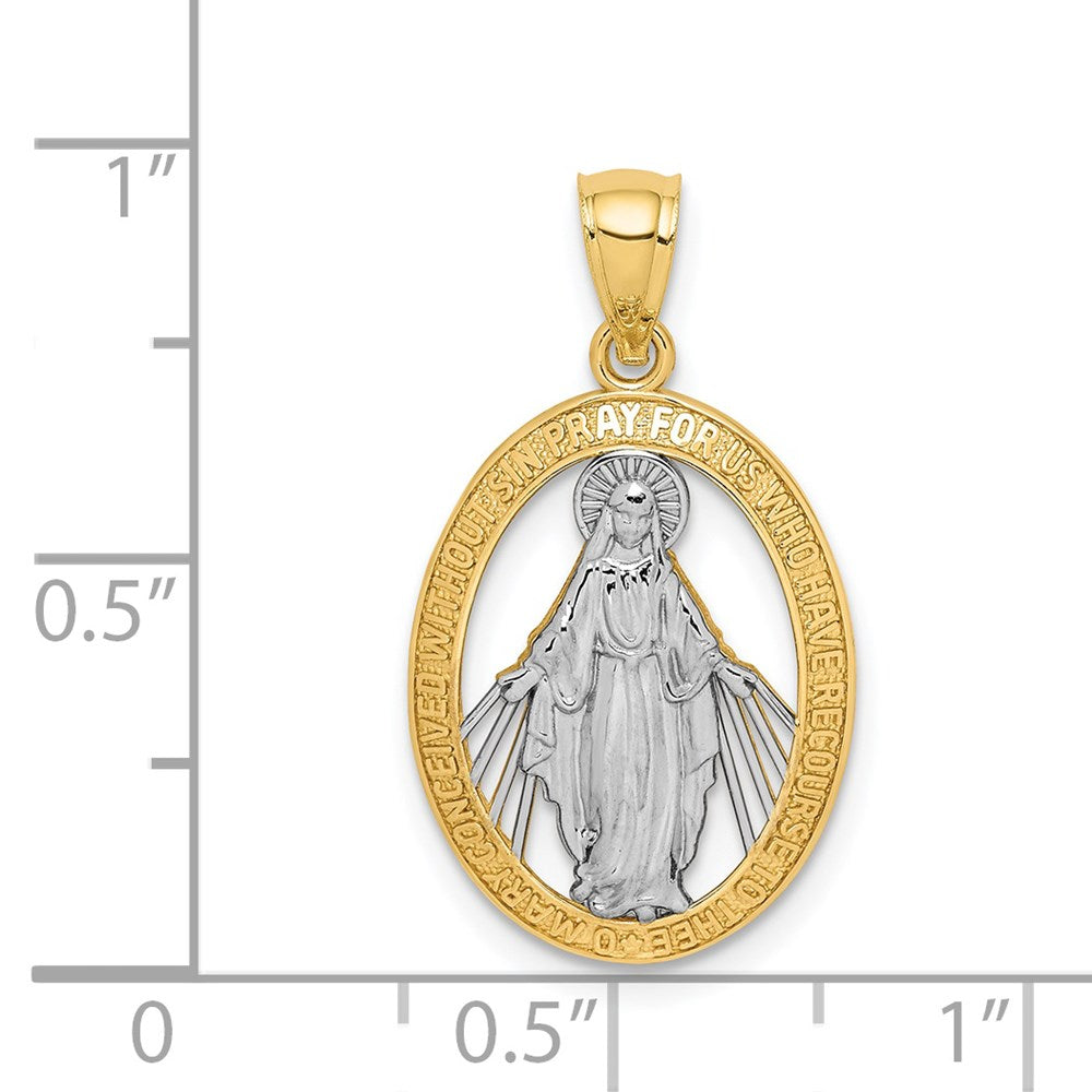 Alternate view of the 14k Yellow Gold & Rhodium Oval Miraculous Medal Pendant, 13 x 25mm by The Black Bow Jewelry Co.