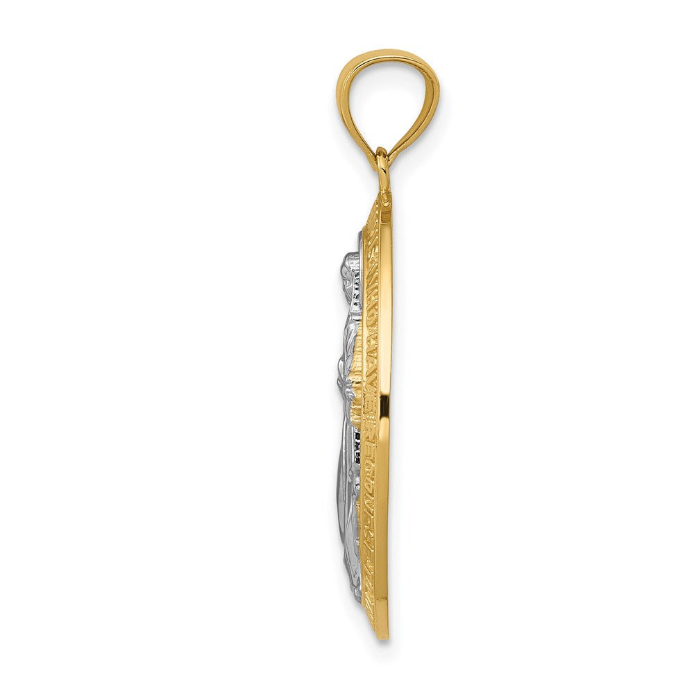 Alternate view of the 14k Yellow Gold & White Rhodium Oval Miraculous Medal Pendant by The Black Bow Jewelry Co.
