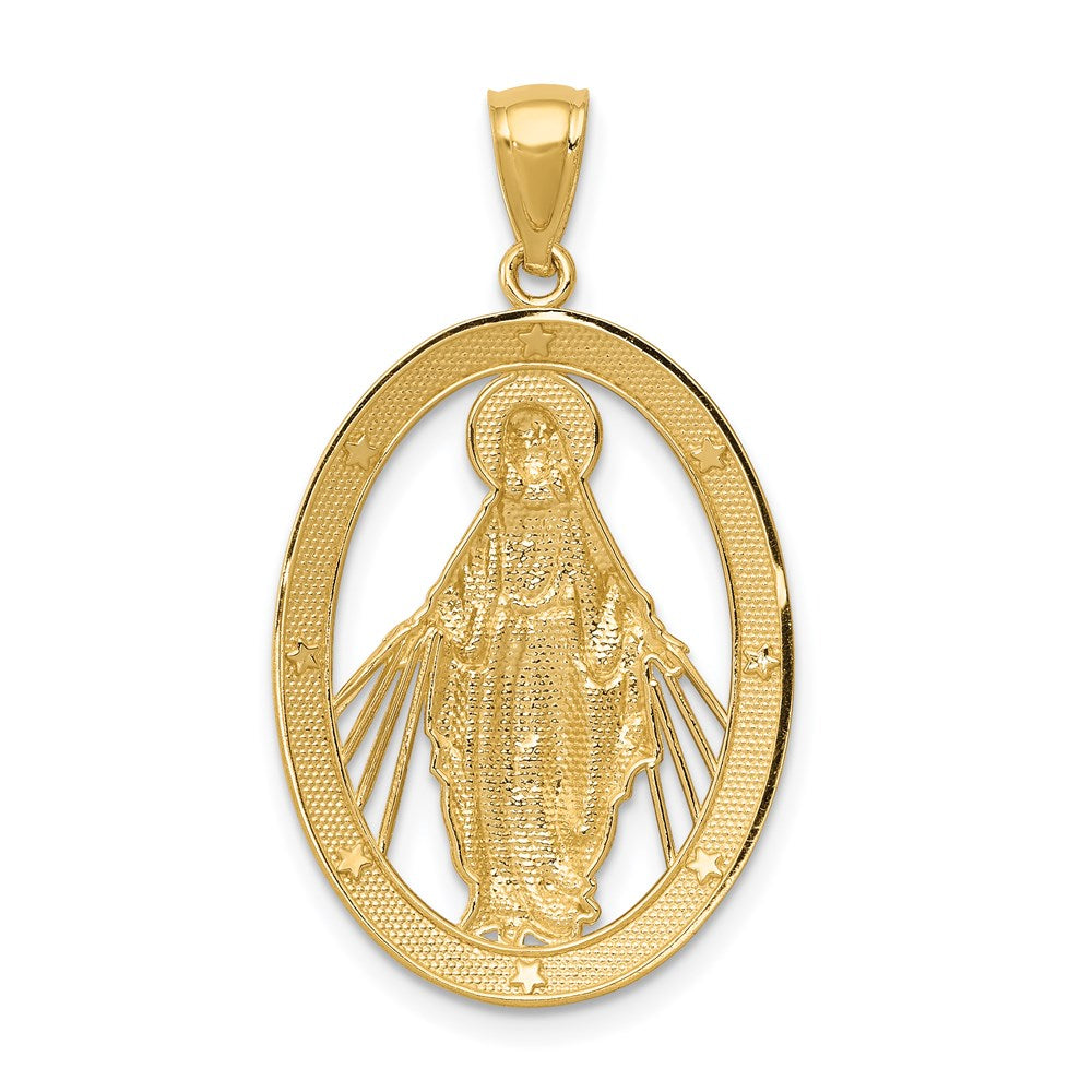 Alternate view of the 14k Yellow Gold & Rhodium Oval Miraculous Medal Pendant, 19 x 32mm by The Black Bow Jewelry Co.