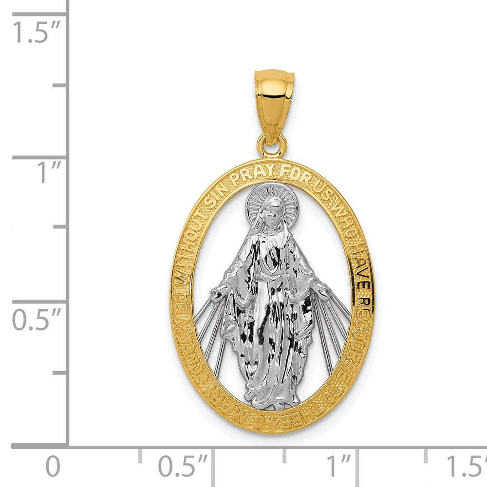 Alternate view of the 14k Yellow Gold & White Rhodium Oval Miraculous Medal Pendant by The Black Bow Jewelry Co.