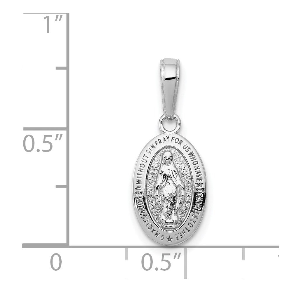 Alternate view of the 14k White Gold Solid Polished Oval Miraculous Medal Pendant, 8 x 20mm by The Black Bow Jewelry Co.