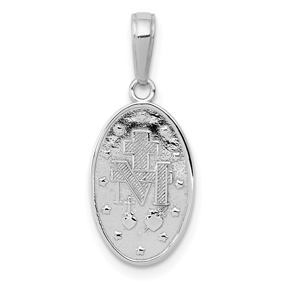 Alternate view of the 14k White Gold Solid Polished Oval Miraculous Medal Pendant, 10 x 23mm by The Black Bow Jewelry Co.