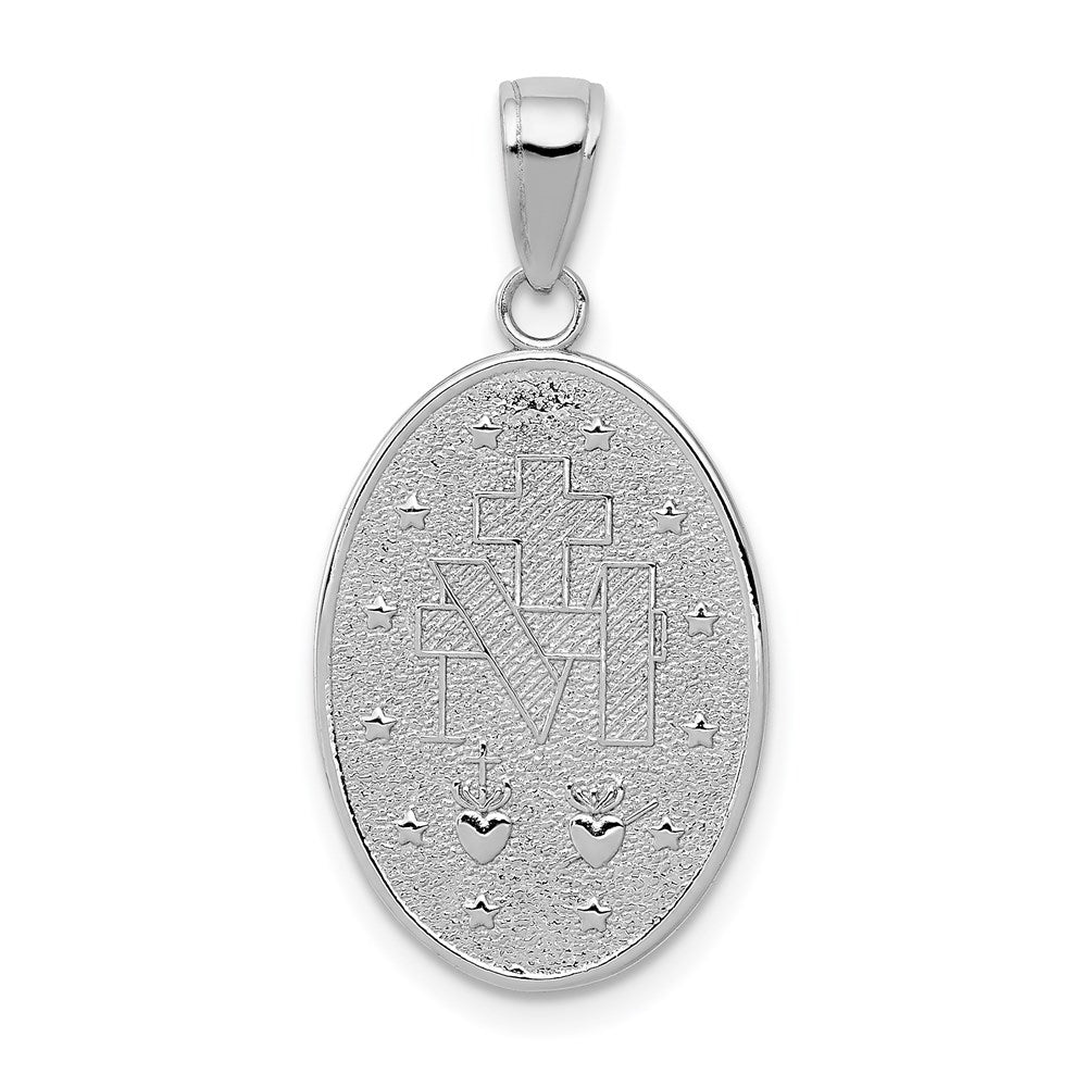 Alternate view of the 14k White Gold Solid Polished Oval Miraculous Medal Pendant, 13 x 28mm by The Black Bow Jewelry Co.