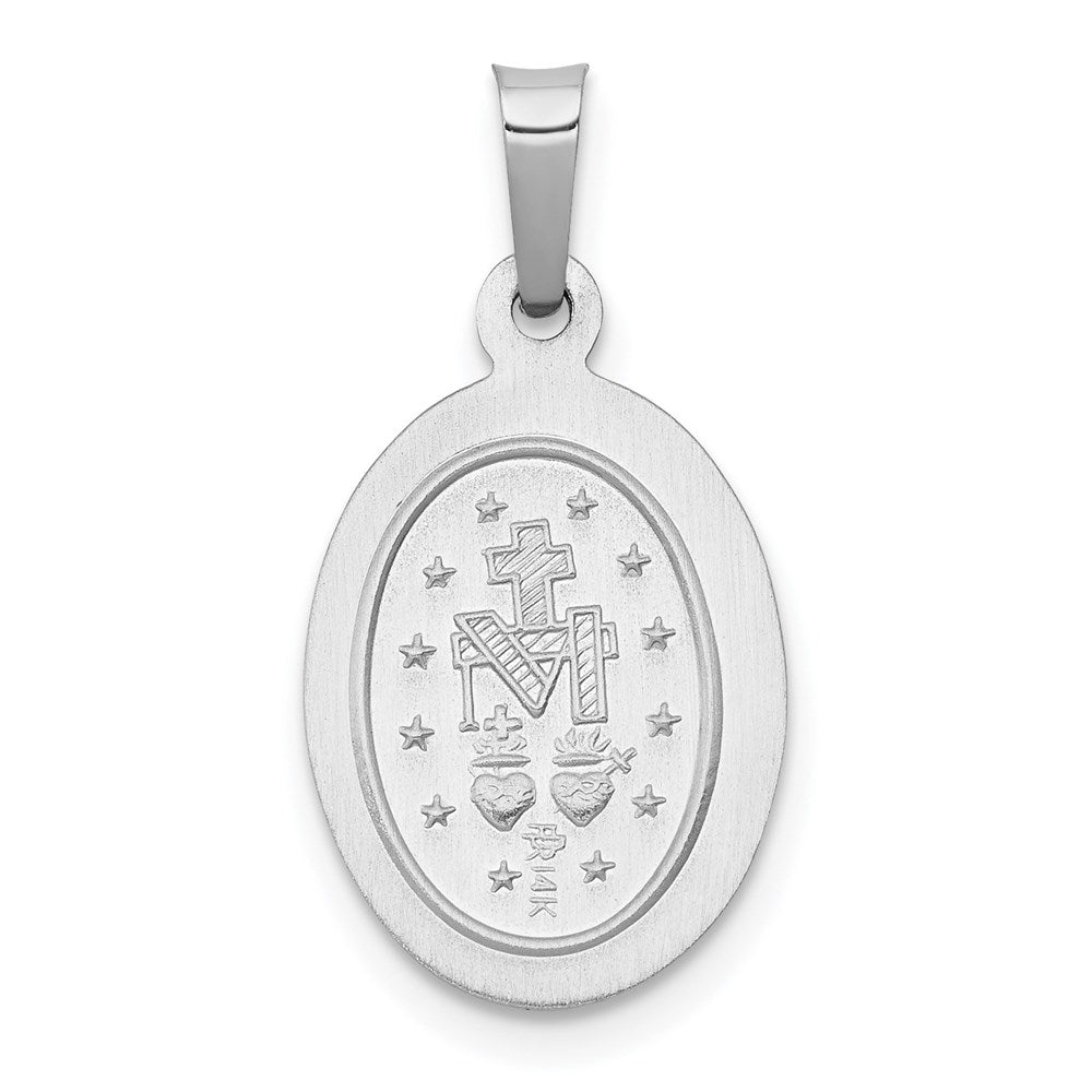 Alternate view of the 14k White Gold Hollow Oval Miraculous Medal Pendant, 11 x 22mm by The Black Bow Jewelry Co.