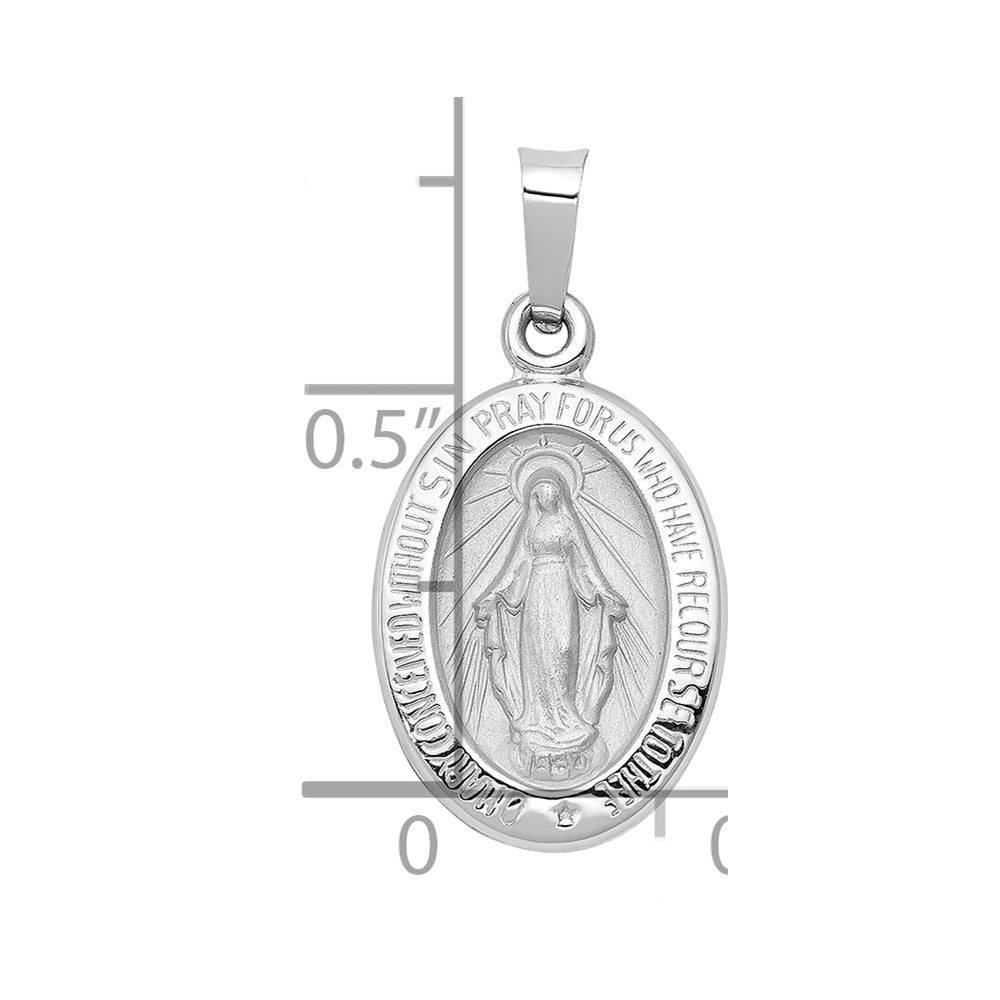 Alternate view of the 14k White Gold Hollow Oval Miraculous Medal Pendant, 11 x 22mm by The Black Bow Jewelry Co.