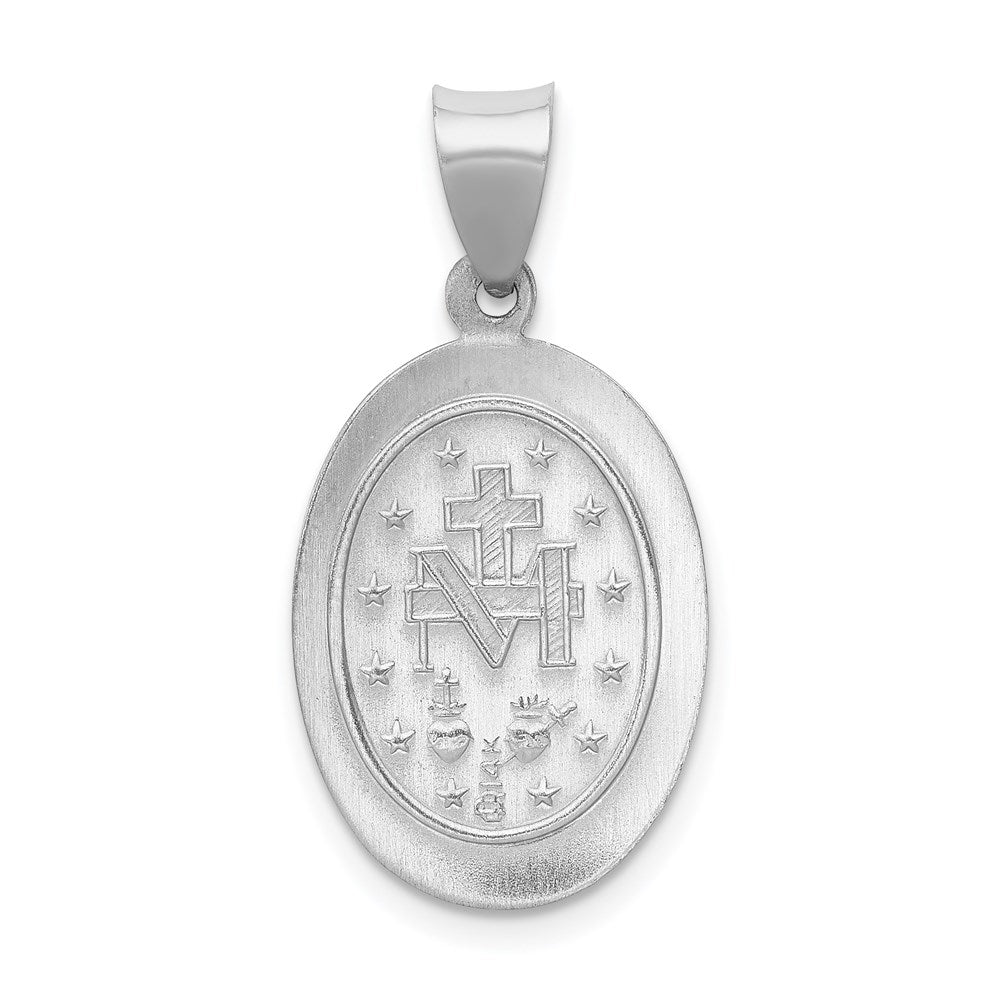 Alternate view of the 14k White Gold Hollow Oval Miraculous Medal Pendant by The Black Bow Jewelry Co.