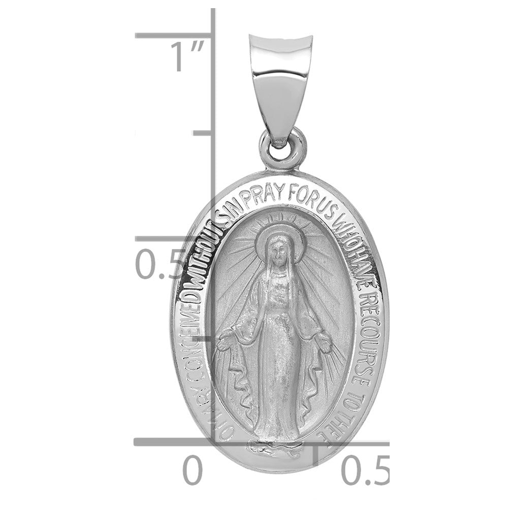 Alternate view of the 14k White Gold Hollow Oval Miraculous Medal Pendant by The Black Bow Jewelry Co.