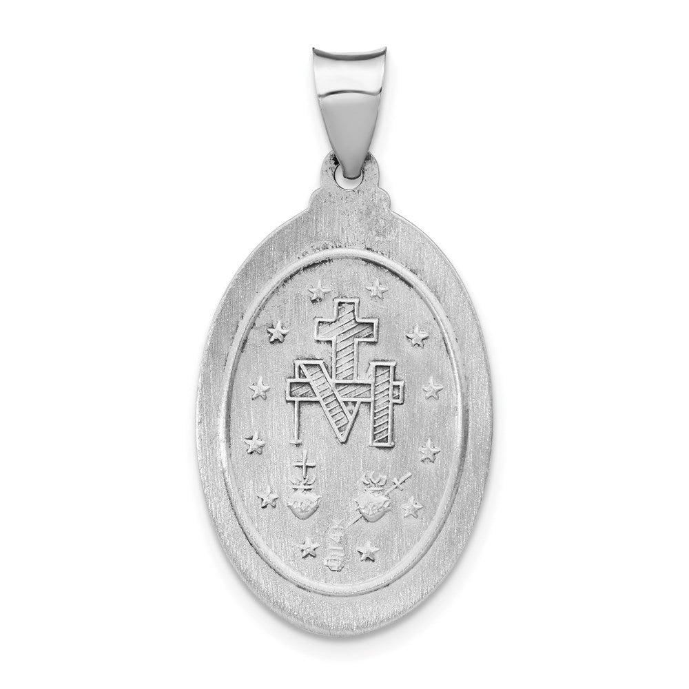Alternate view of the 14k White Gold Hollow Oval Miraculous Medal Pendant, 15 x 32mm by The Black Bow Jewelry Co.
