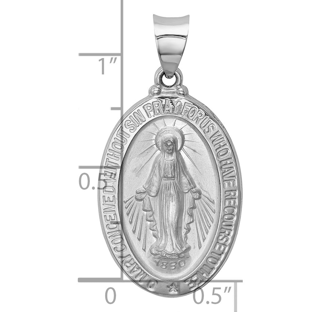 Alternate view of the 14k White Gold Hollow Oval Miraculous Medal Pendant, 15 x 32mm by The Black Bow Jewelry Co.