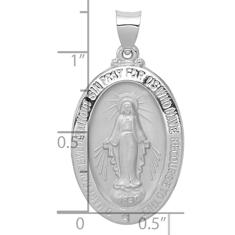 Alternate view of the 14k White Gold Hollow Oval Miraculous Medal Pendant, 17 x 34mm by The Black Bow Jewelry Co.