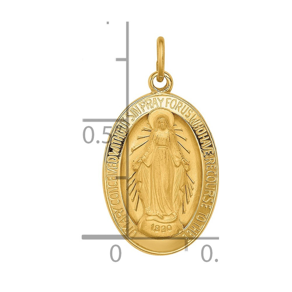 Alternate view of the 14k Yellow Gold Solid 3D Oval Miraculous Medal Pendant, 12 x 24mm by The Black Bow Jewelry Co.