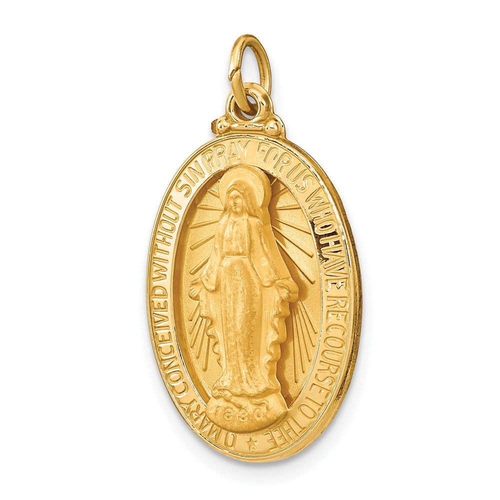 Alternate view of the 14k Yellow Gold Solid 3D Oval Miraculous Medal Pendant, 14 x 32mm by The Black Bow Jewelry Co.