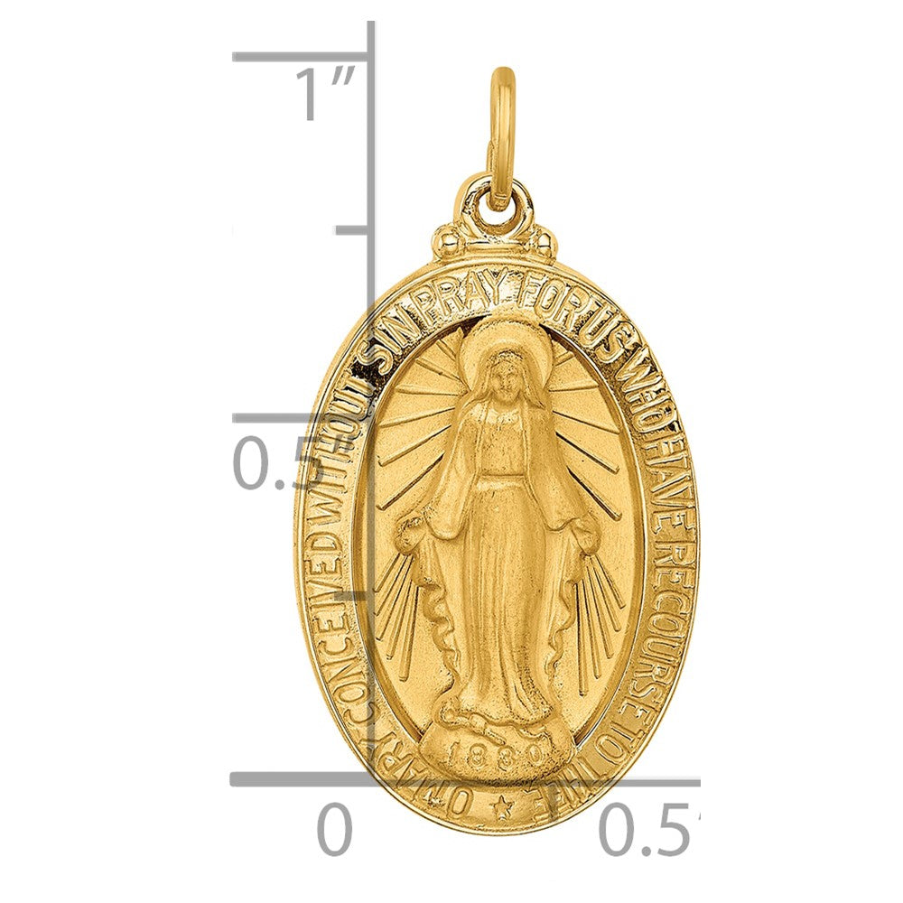 Alternate view of the 14k Yellow Gold Solid 3D Oval Miraculous Medal Pendant, 14 x 32mm by The Black Bow Jewelry Co.
