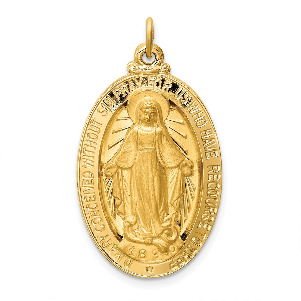 14k Yellow Gold Solid 3D Oval Miraculous Medal Pendant, 17 x 31mm, Item P27607-31 by The Black Bow Jewelry Co.