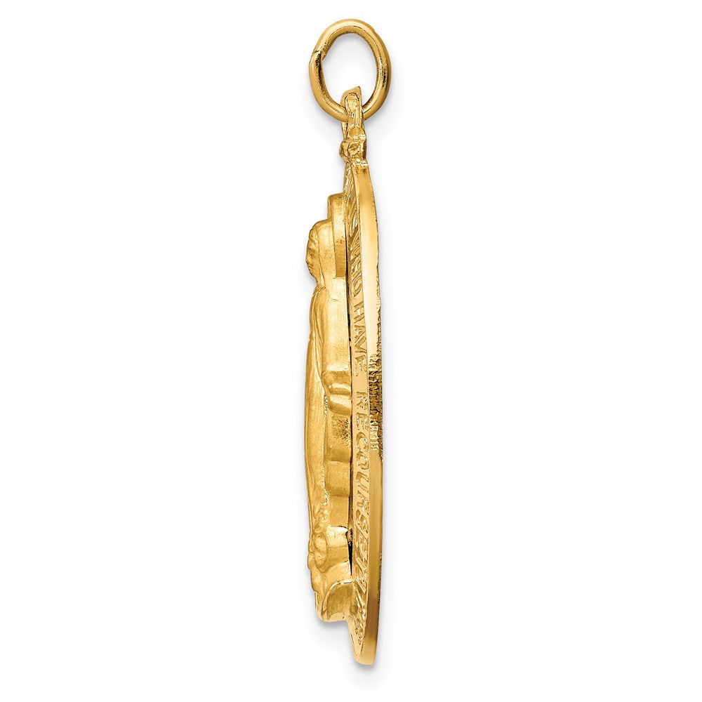 Alternate view of the 14k Yellow Gold Solid 3D Oval Miraculous Medal Pendant, 17 x 31mm by The Black Bow Jewelry Co.