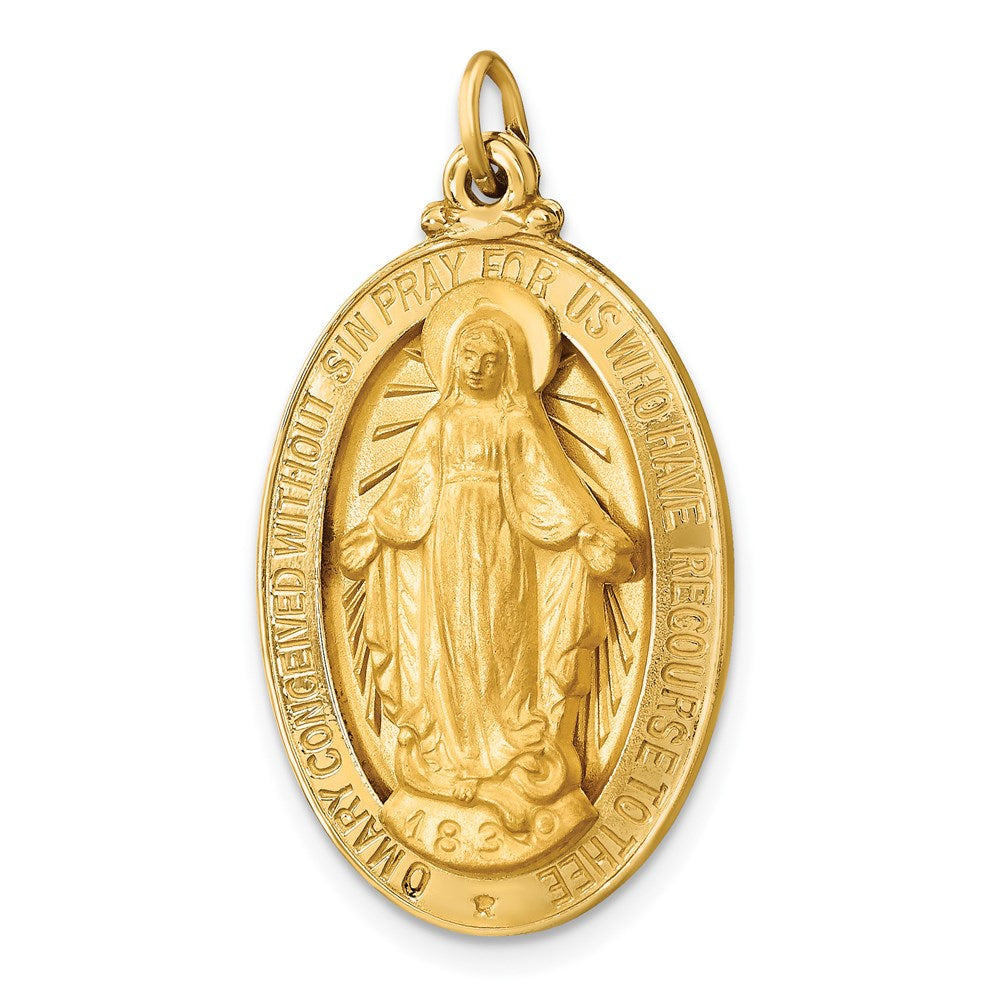 Alternate view of the 14k Yellow Gold Solid 3D Oval Miraculous Medal Pendant, 17 x 31mm by The Black Bow Jewelry Co.