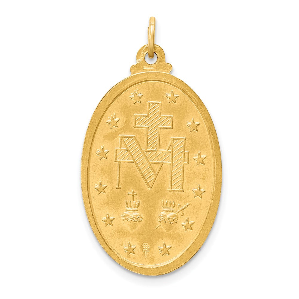 Alternate view of the 14k Yellow Gold Solid 3D Oval Miraculous Medal Pendant, 17 x 31mm by The Black Bow Jewelry Co.