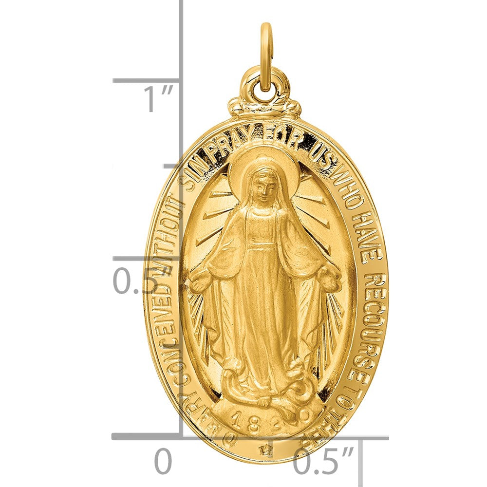 Alternate view of the 14k Yellow Gold Solid 3D Oval Miraculous Medal Pendant, 17 x 31mm by The Black Bow Jewelry Co.