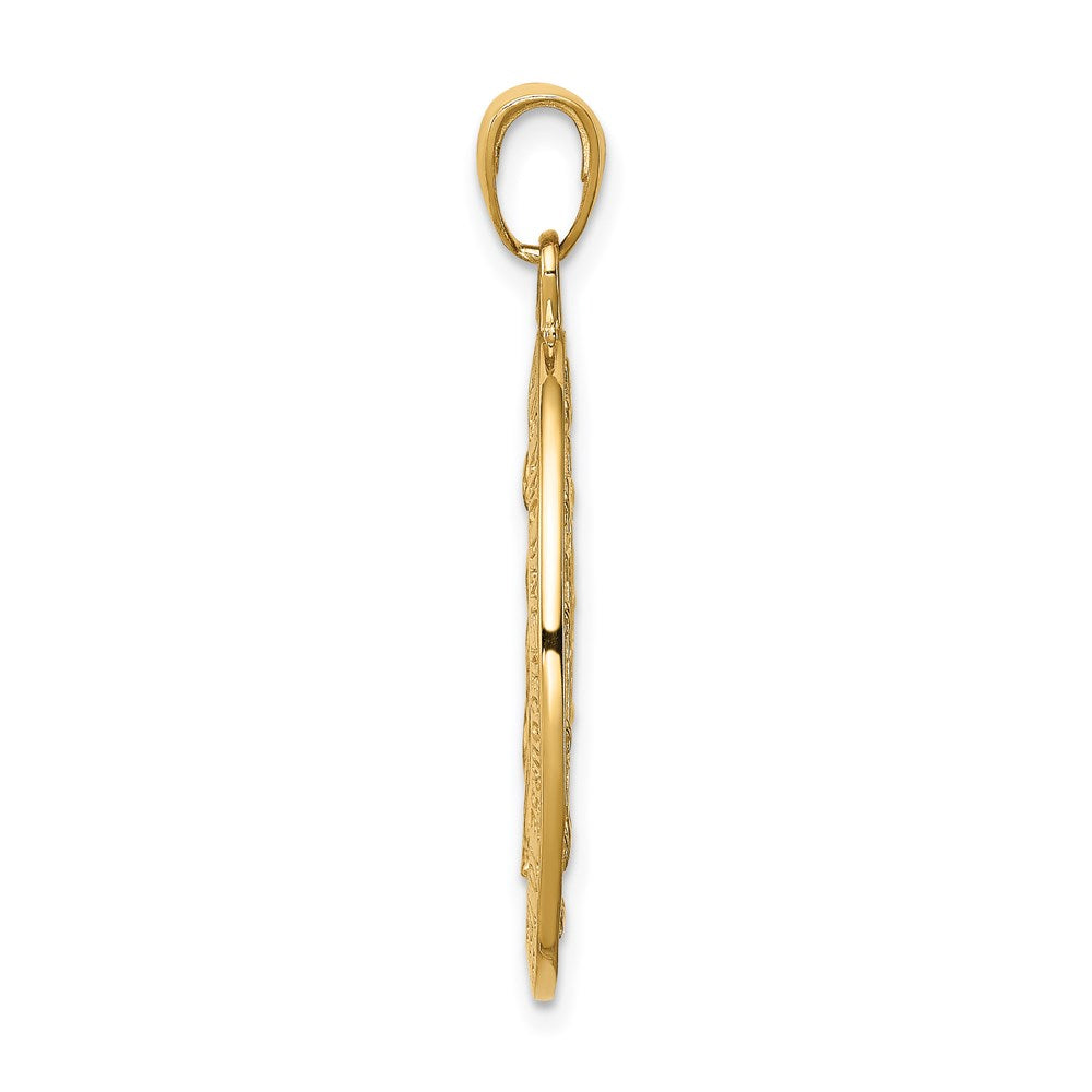 Alternate view of the 14k Yellow Gold, Solid Oval Miraculous Medal Pendant, 16 x 32mm by The Black Bow Jewelry Co.