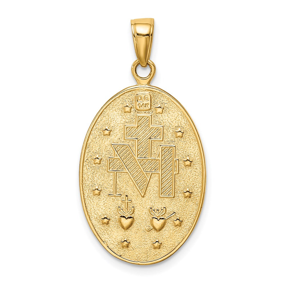 Alternate view of the 14k Yellow Gold, Solid Oval Miraculous Medal Pendant by The Black Bow Jewelry Co.