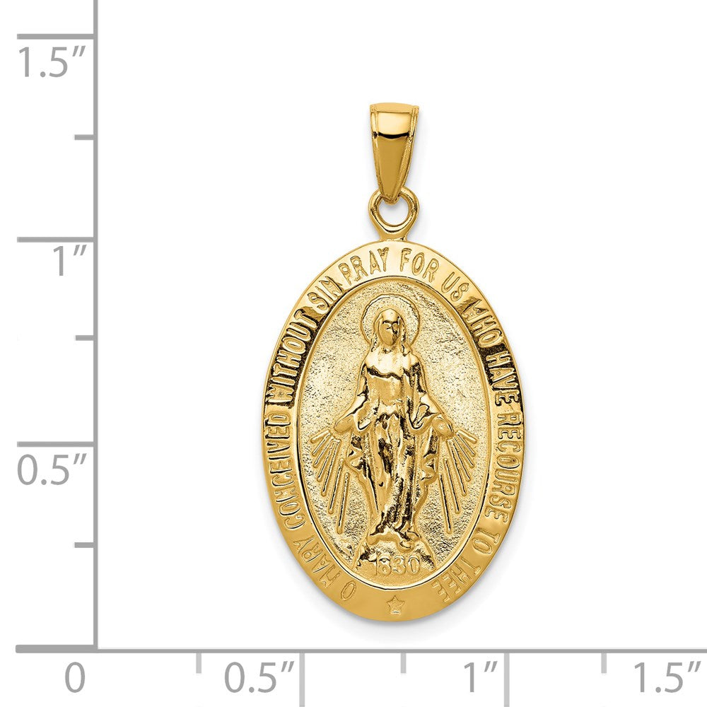 Alternate view of the 14k Yellow Gold, Solid Oval Miraculous Medal Pendant, 16 x 32mm by The Black Bow Jewelry Co.