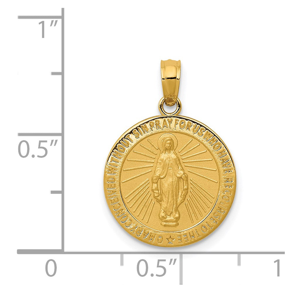 Alternate view of the 14k Yellow Gold, Round Miraculous Medal Pendant, 15mm (9/16 Inch) by The Black Bow Jewelry Co.