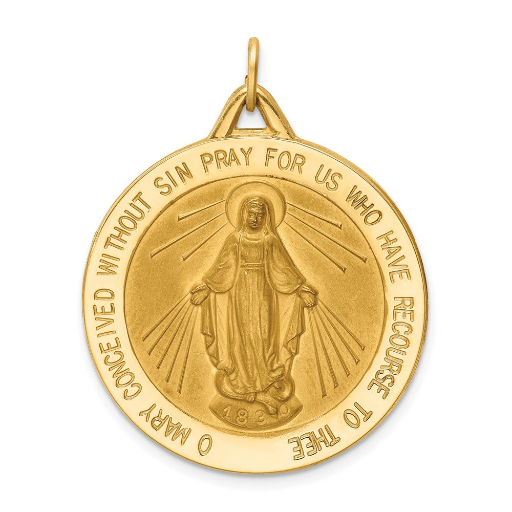 14k Yellow Gold Large Round Miraculous Medal Pendant, 29mm (1 1/8 In.), Item P27610-29 by The Black Bow Jewelry Co.