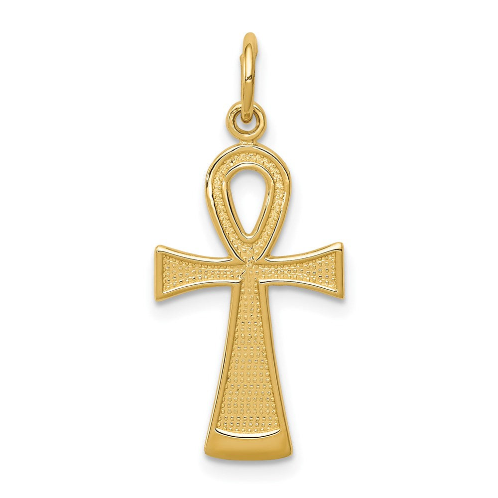 14k White or Yellow Gold Textured Ankh Cross Pendant, 12 x 28mm