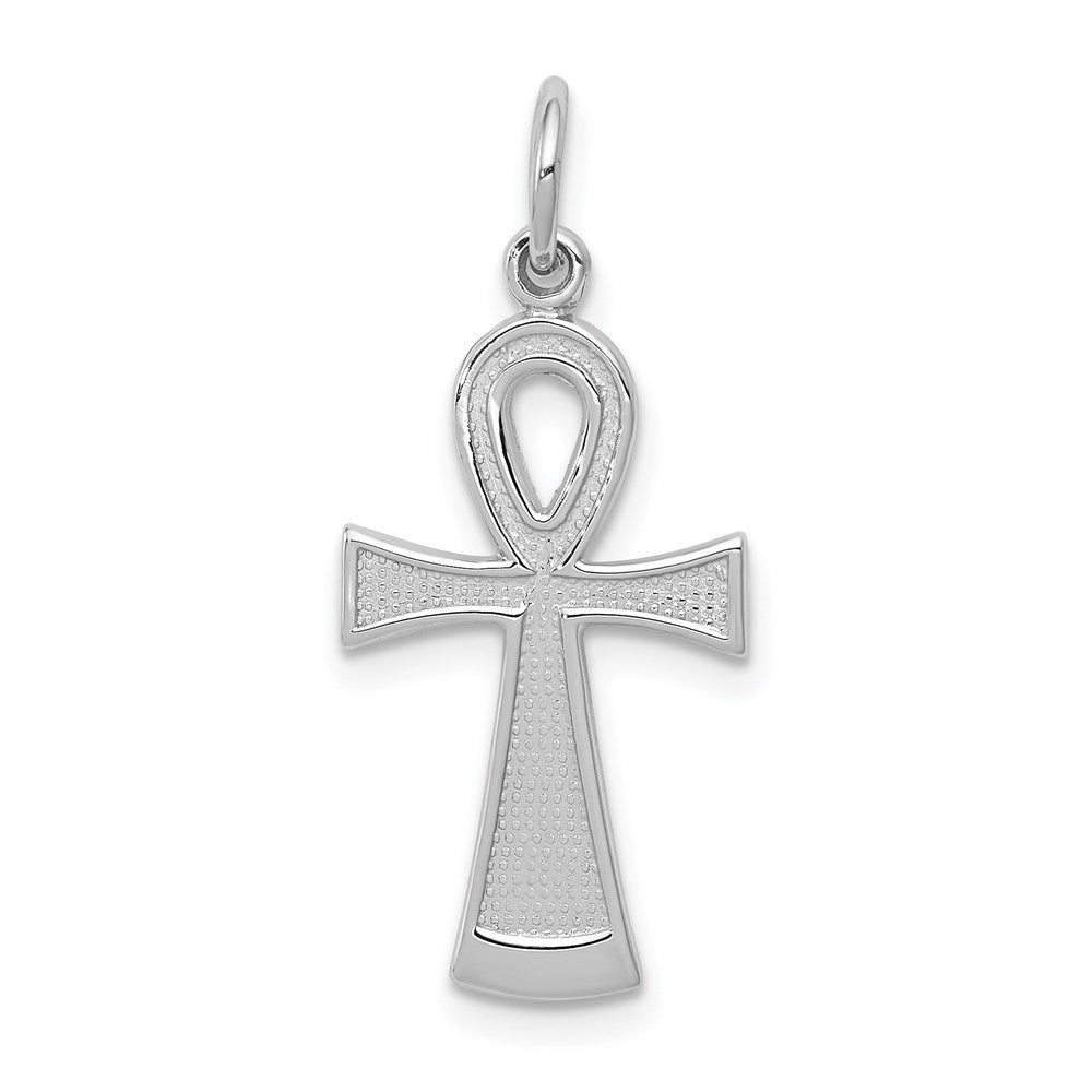 14k White or Yellow Gold Textured Ankh Cross Pendant, 12 x 28mm