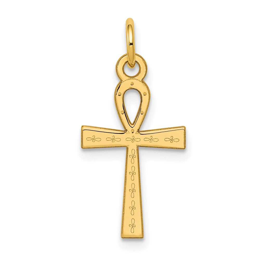 14k Yellow Gold Laser Designed Ankh Cross Pendant, 10 x 22mm, Item P27613-22 by The Black Bow Jewelry Co.