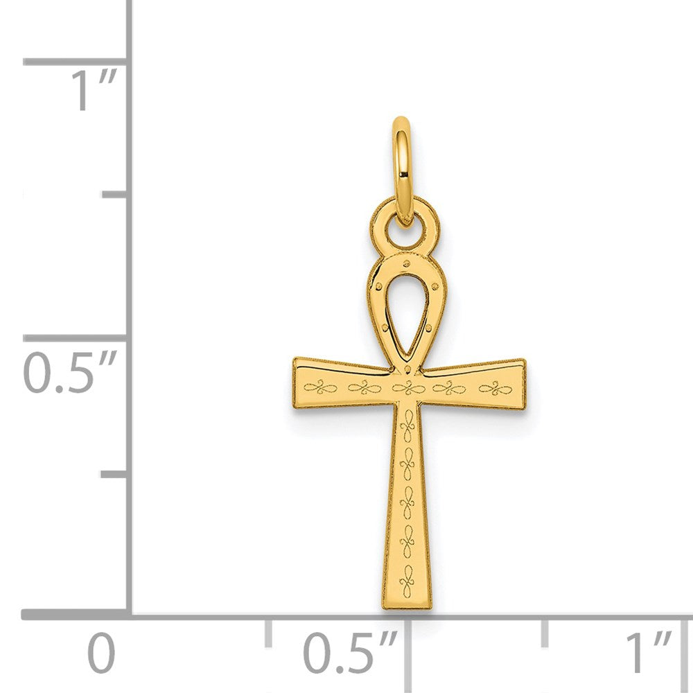 Alternate view of the 14k Yellow Gold Laser Designed Ankh Cross Pendant, 10 x 22mm by The Black Bow Jewelry Co.
