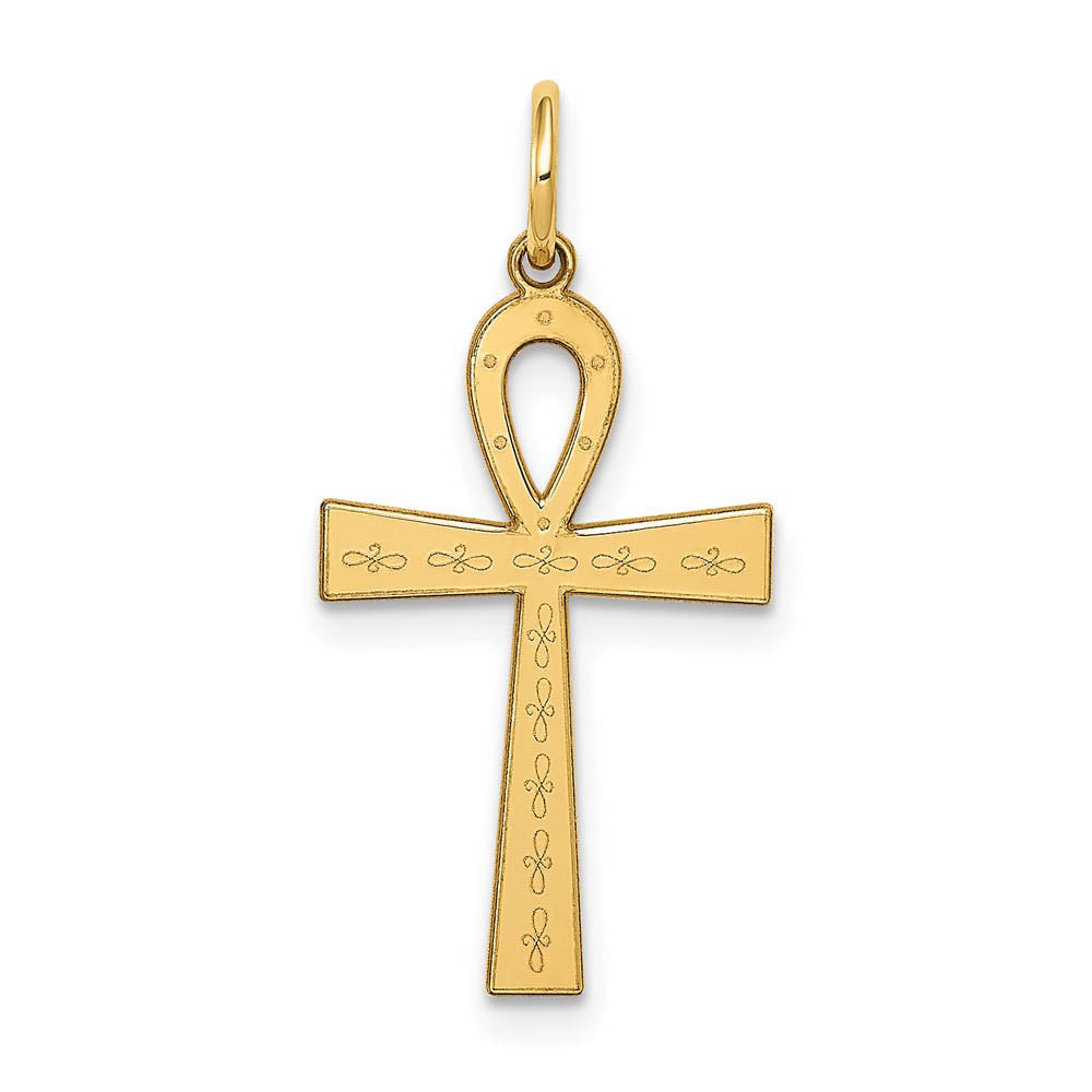 14k Yellow Gold Laser Designed Ankh Cross Pendant, 13 x 25mm, Item P27613-25 by The Black Bow Jewelry Co.