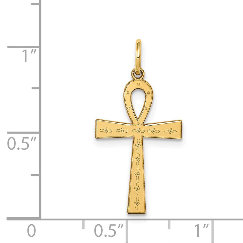 Alternate view of the 14k Yellow Gold Laser Designed Ankh Cross Pendant, 13 x 25mm by The Black Bow Jewelry Co.