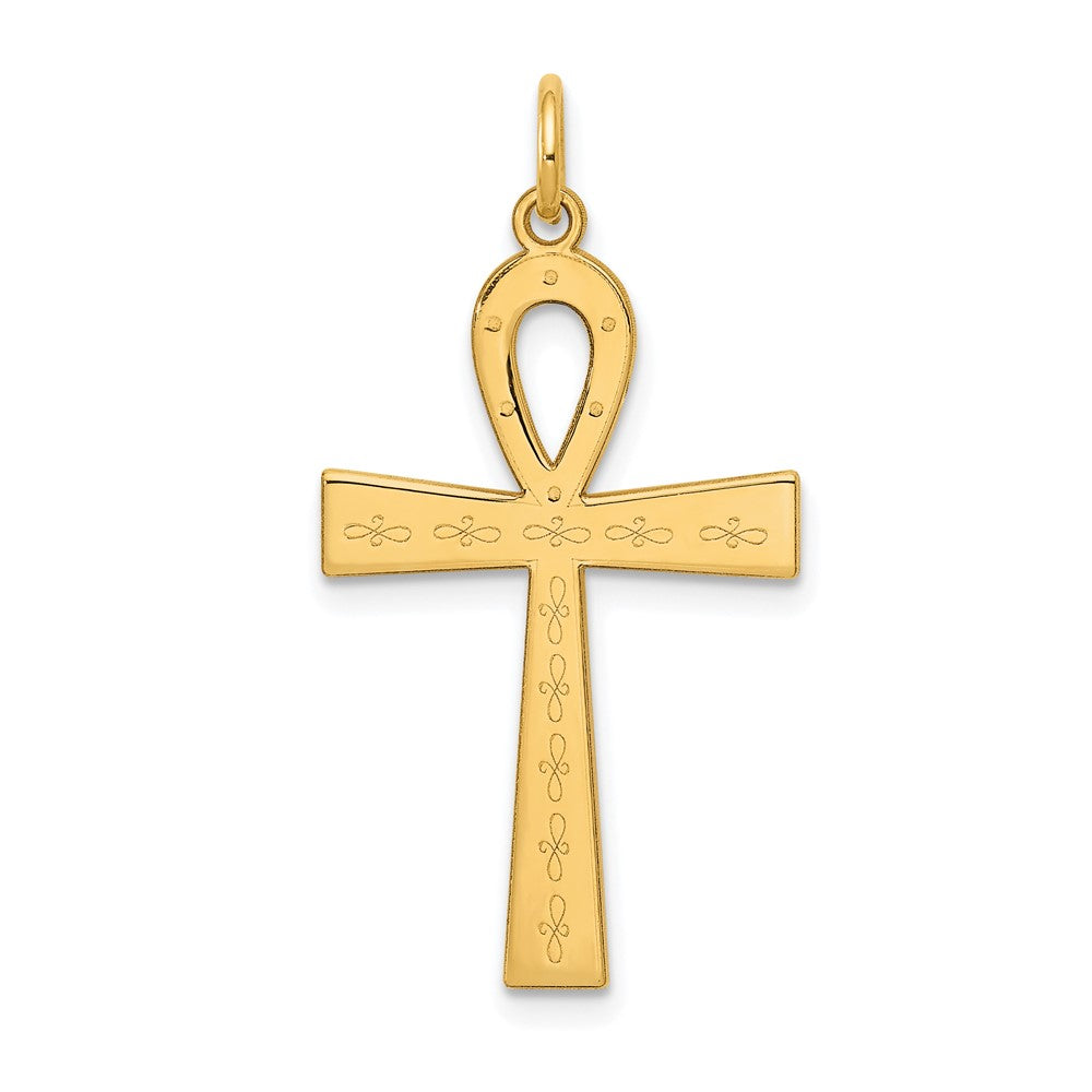 14k Yellow Gold Laser Designed Ankh Cross Pendant, 16 x 32mm, Item P27613-32 by The Black Bow Jewelry Co.