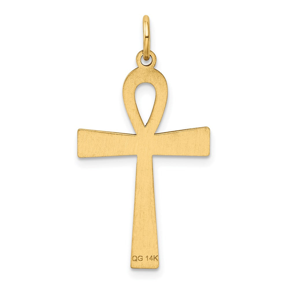 Alternate view of the 14k Yellow Gold Laser Designed Ankh Cross Pendant, 16 x 32mm by The Black Bow Jewelry Co.