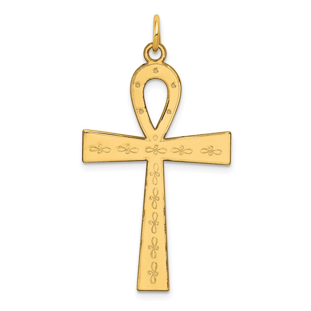 14k Yellow Gold Laser Designed Ankh Cross Pendant, 22 x 39mm, Item P27613-39 by The Black Bow Jewelry Co.