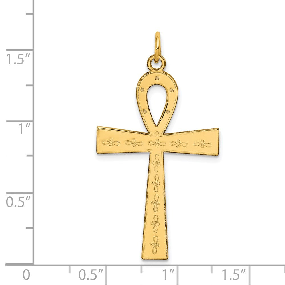 Alternate view of the 14k Yellow Gold Laser Designed Ankh Cross Pendant, 22 x 39mm by The Black Bow Jewelry Co.