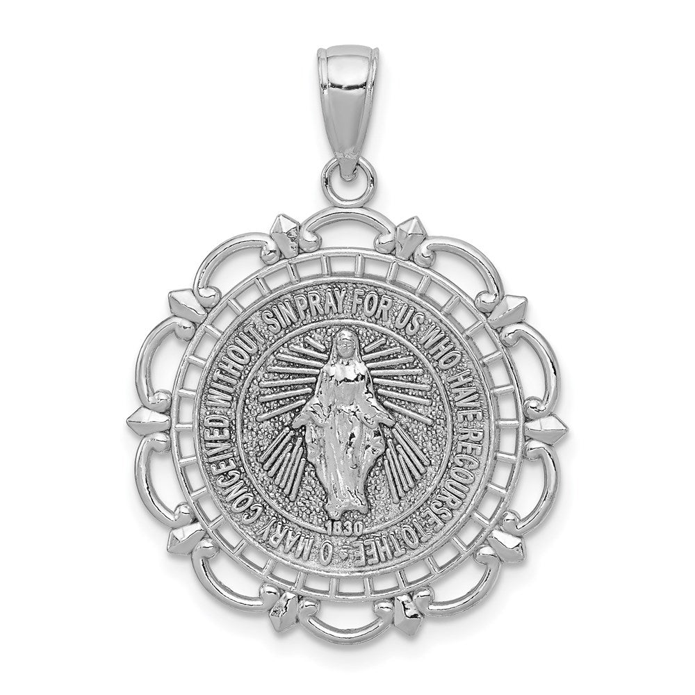 14k Yellow or White Gold Round Filigree Miraculous Medal Pendant, 22mm