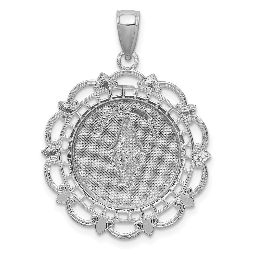 Alternate view of the 14k White Gold Round Filigree Miraculous Medal Pendant, 22mm (7/8 In) by The Black Bow Jewelry Co.