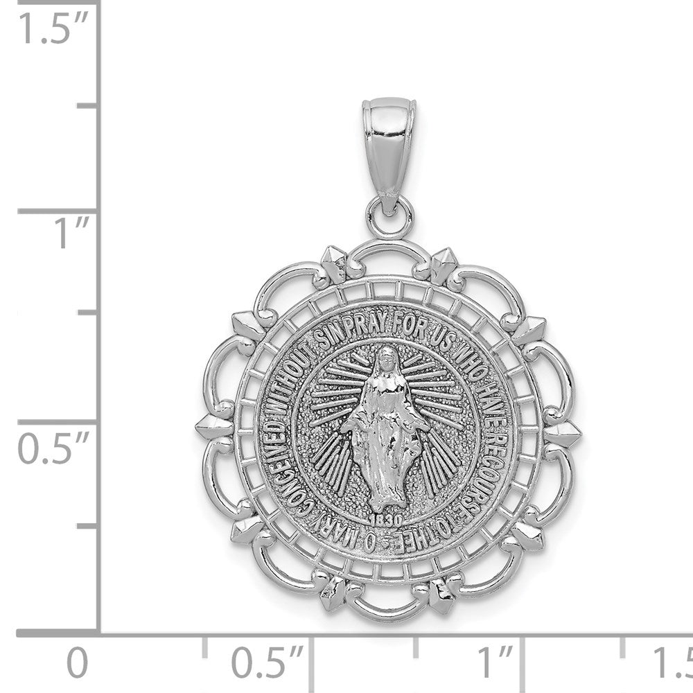 Alternate view of the 14k White Gold Round Filigree Miraculous Medal Pendant, 22mm (7/8 In) by The Black Bow Jewelry Co.