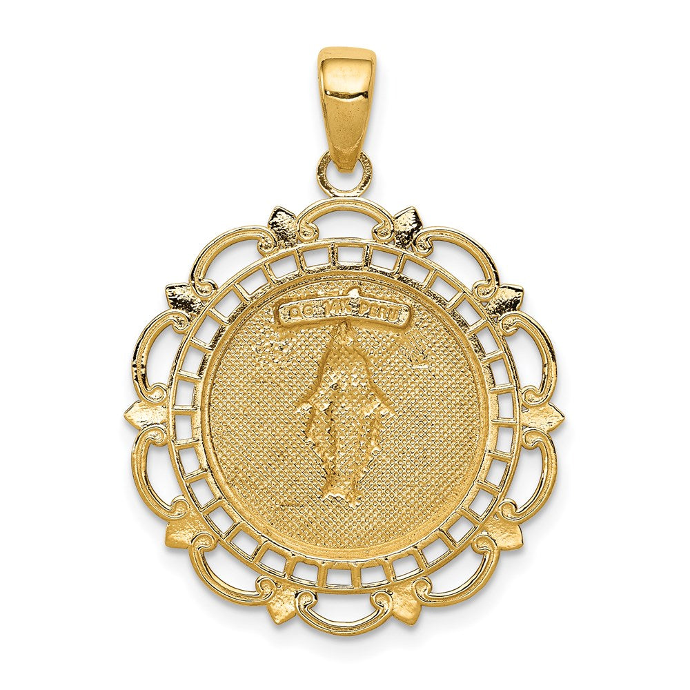 Alternate view of the 14k Yellow Gold Round Filigree Miraculous Medal Pendant, 22mm (7/8 In) by The Black Bow Jewelry Co.