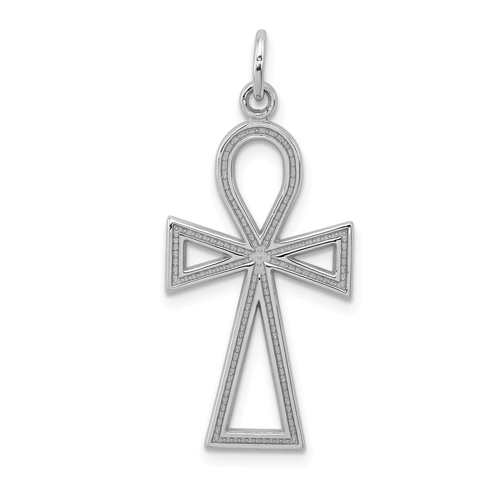 14k Yellow or White Gold Textured Ankh Cross Pendant, 14 x 37mm