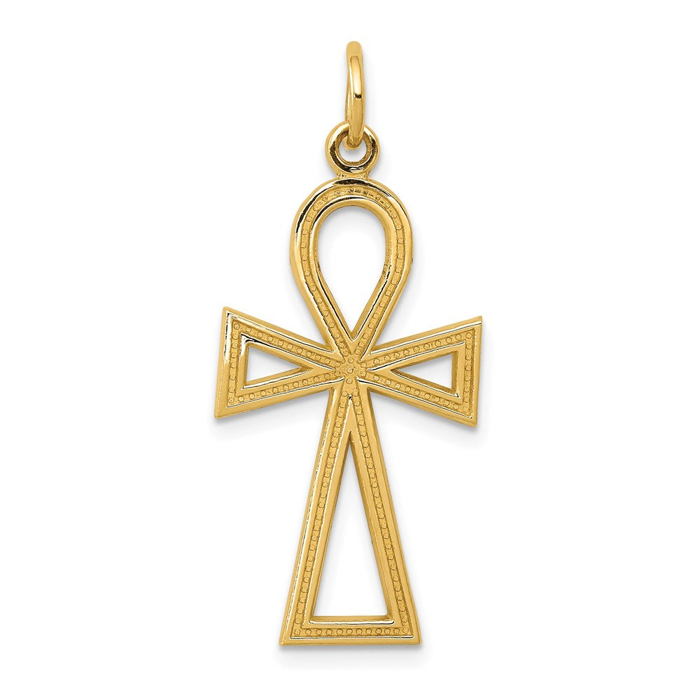 14k Yellow or White Gold Textured Ankh Cross Pendant, 14 x 37mm, Item P27616 by The Black Bow Jewelry Co.