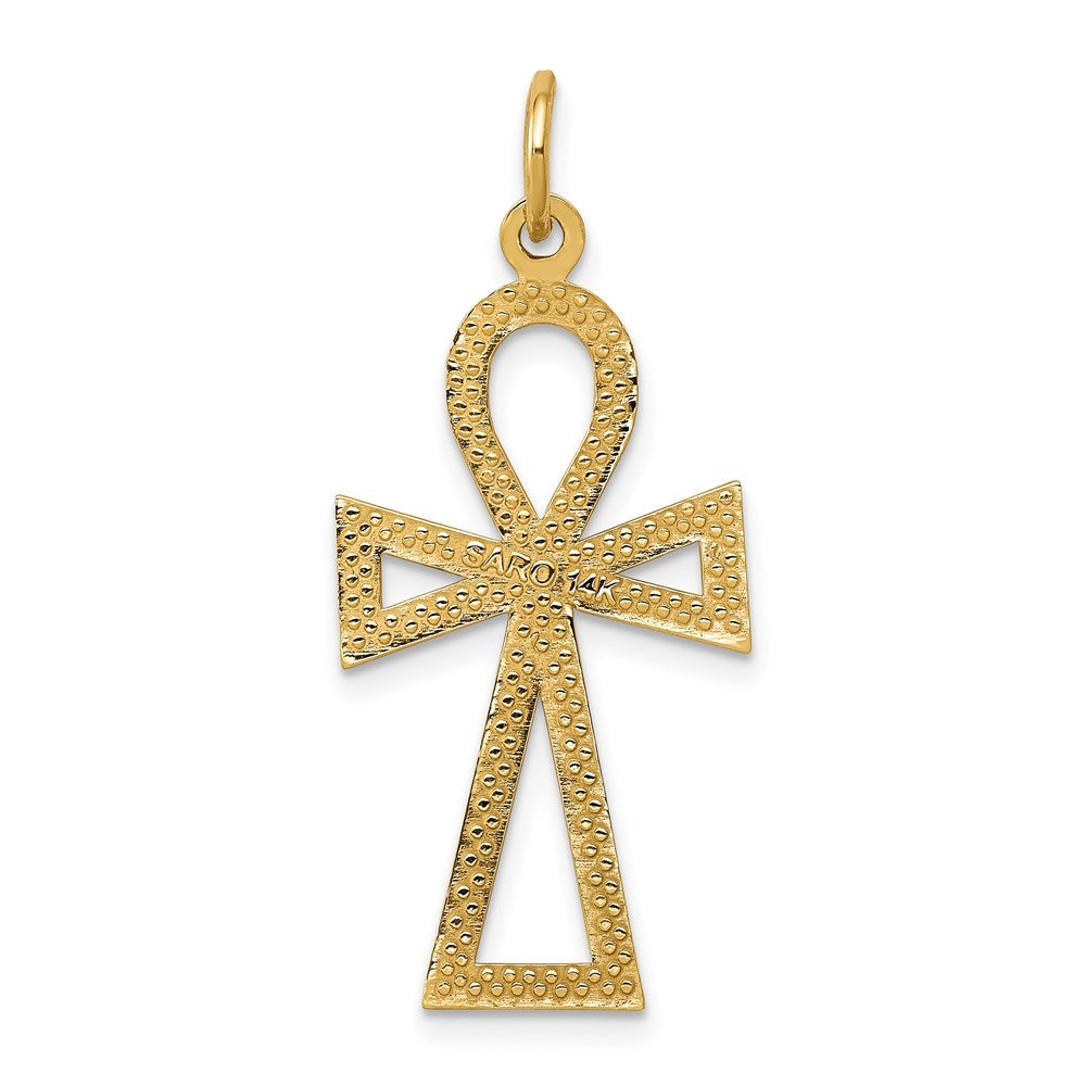 Alternate view of the 14k Yellow Gold Textured Ankh Cross Pendant, 14 x 37mm by The Black Bow Jewelry Co.