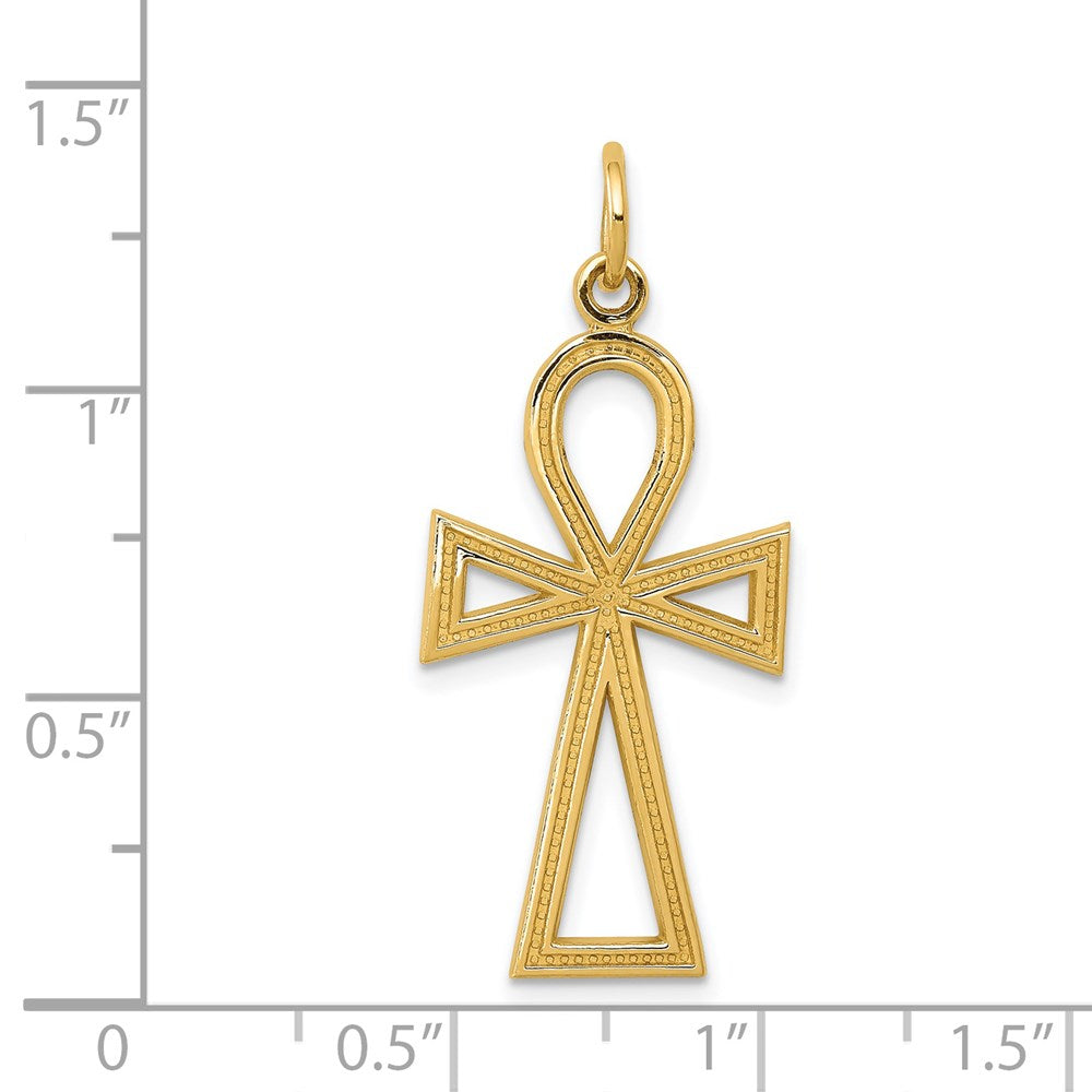 Alternate view of the 14k Yellow Gold Textured Ankh Cross Pendant, 14 x 37mm by The Black Bow Jewelry Co.