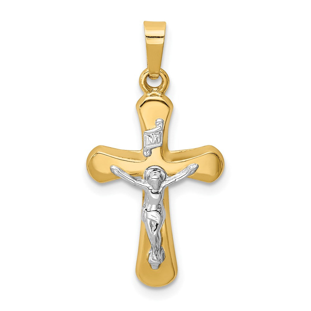 14k Two Tone Gold Hollow INRI Crucifix Rounded Cross Pendant, 13x26mm, Item P27619-26 by The Black Bow Jewelry Co.