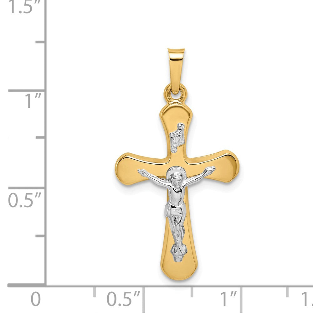 Alternate view of the 14k Two Tone Gold Hollow INRI Crucifix Rounded Cross Pendant by The Black Bow Jewelry Co.