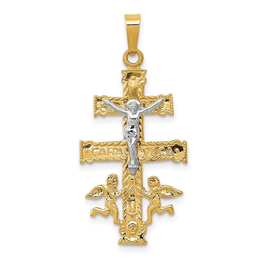 14k Two Tone Gold Caravaca Crucifix Cross Pendant, 16 x 35mm, Item P27620-35 by The Black Bow Jewelry Co.
